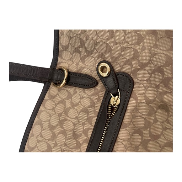 Coach Taylor Khaki Brown Taylor Tote In Signature Jacquard 37229 Authentic - Picture 3 of 9